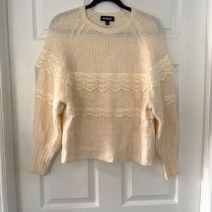 Express Cream/Beige Sweater with Lace Detail - Size XS